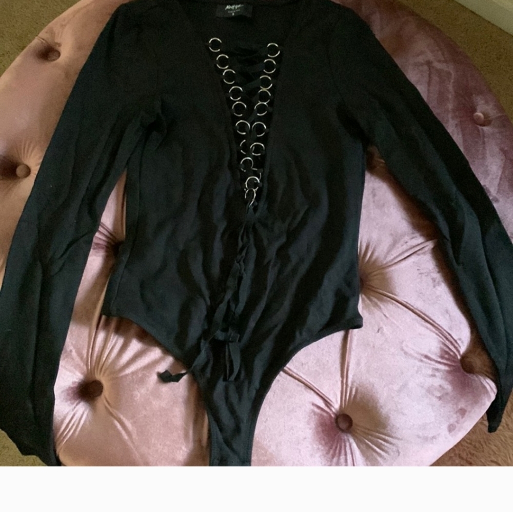 Nasty Gal ladies black lace up bodysuit.🔥🔥🔥